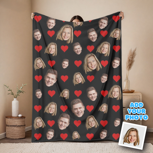 "Hearts & Faces" Custom Couples Photo Blanket