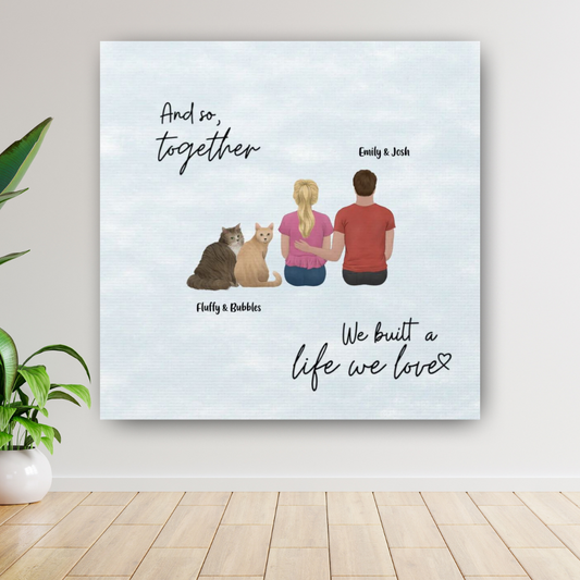 Cats and Couple Custom Cartoon Canvas