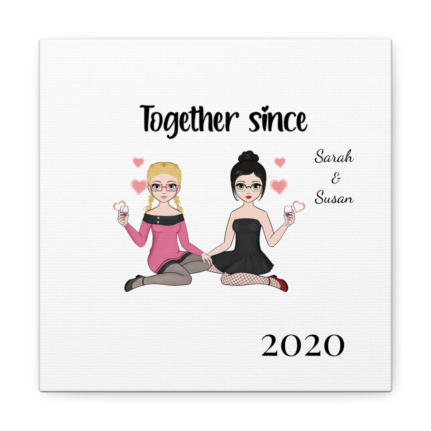 "Together Since" Custom Cartoon Canvas