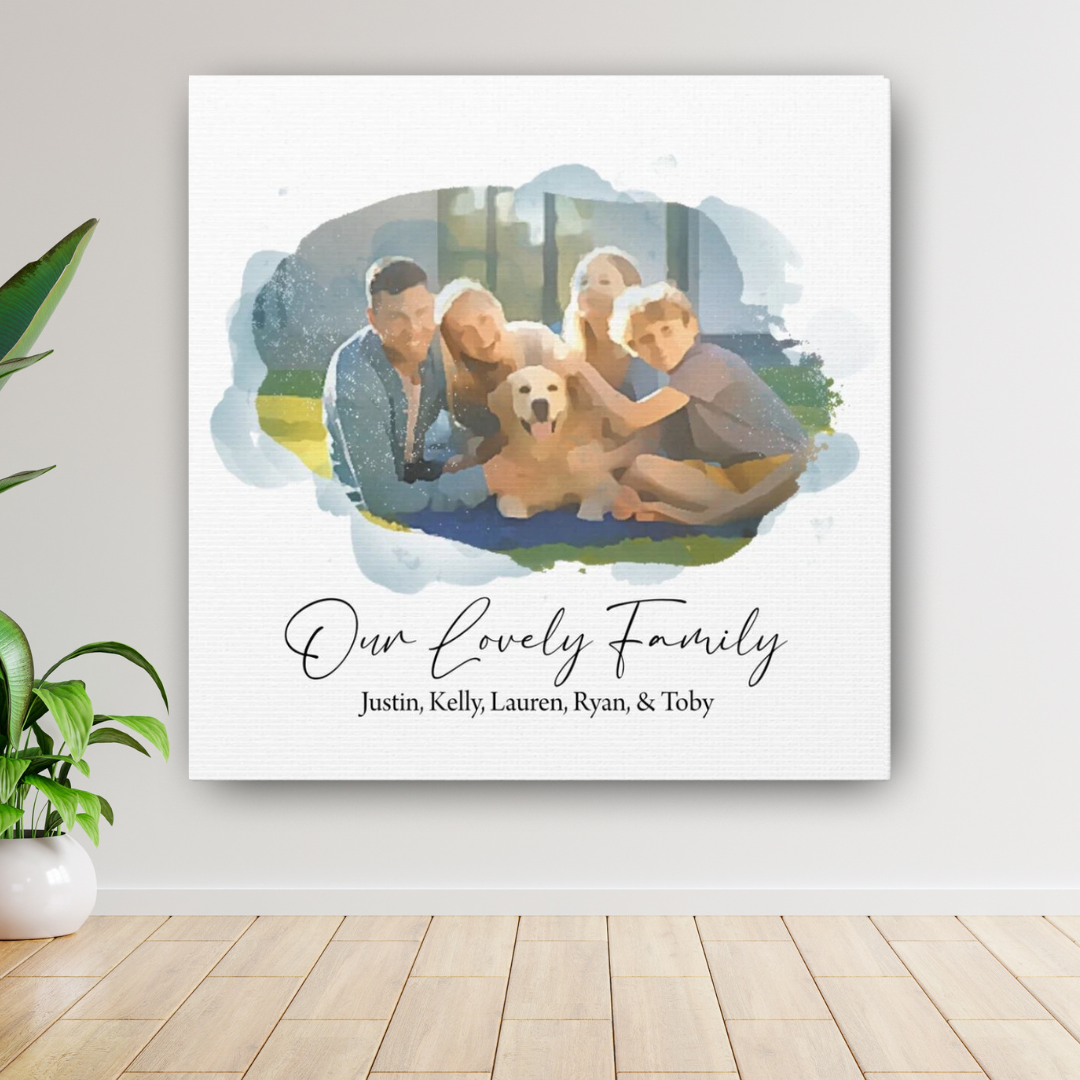 Our Lovely Family Custom Water Color Canvas