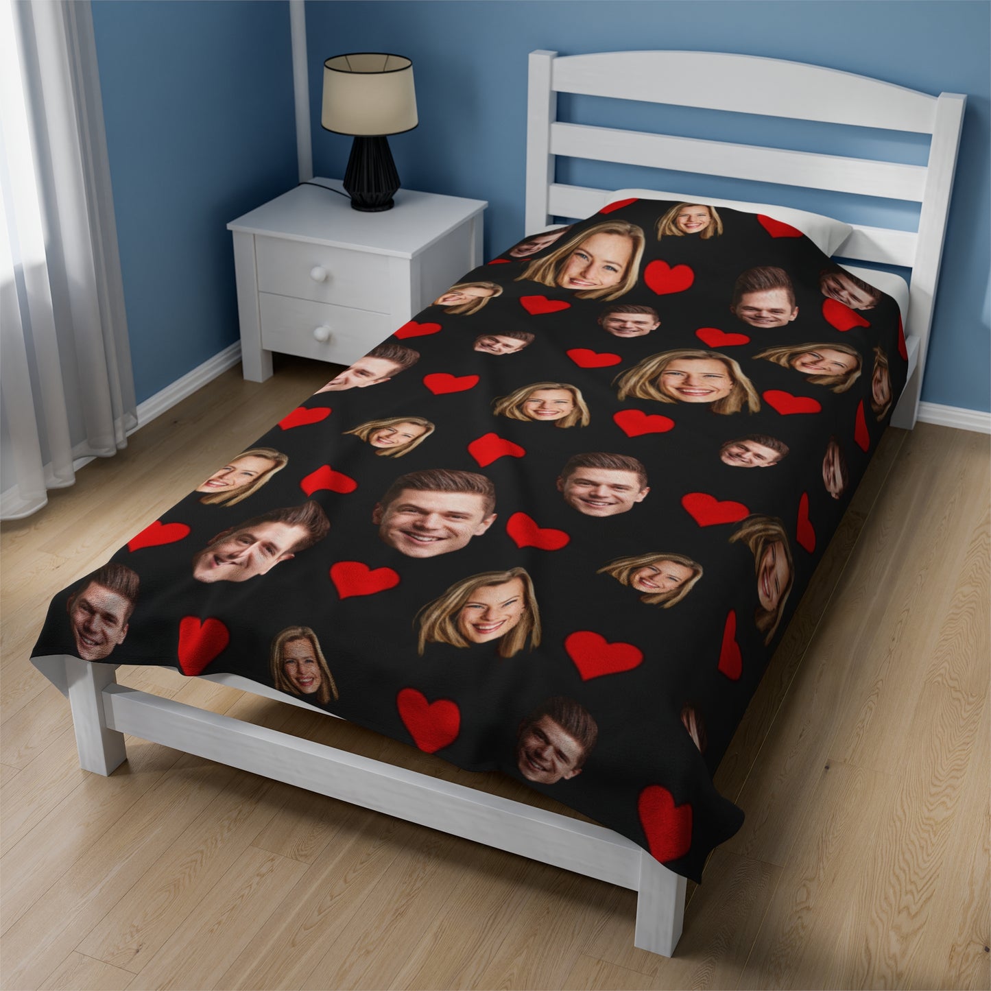 "Hearts & Faces" Custom Couples Photo Blanket