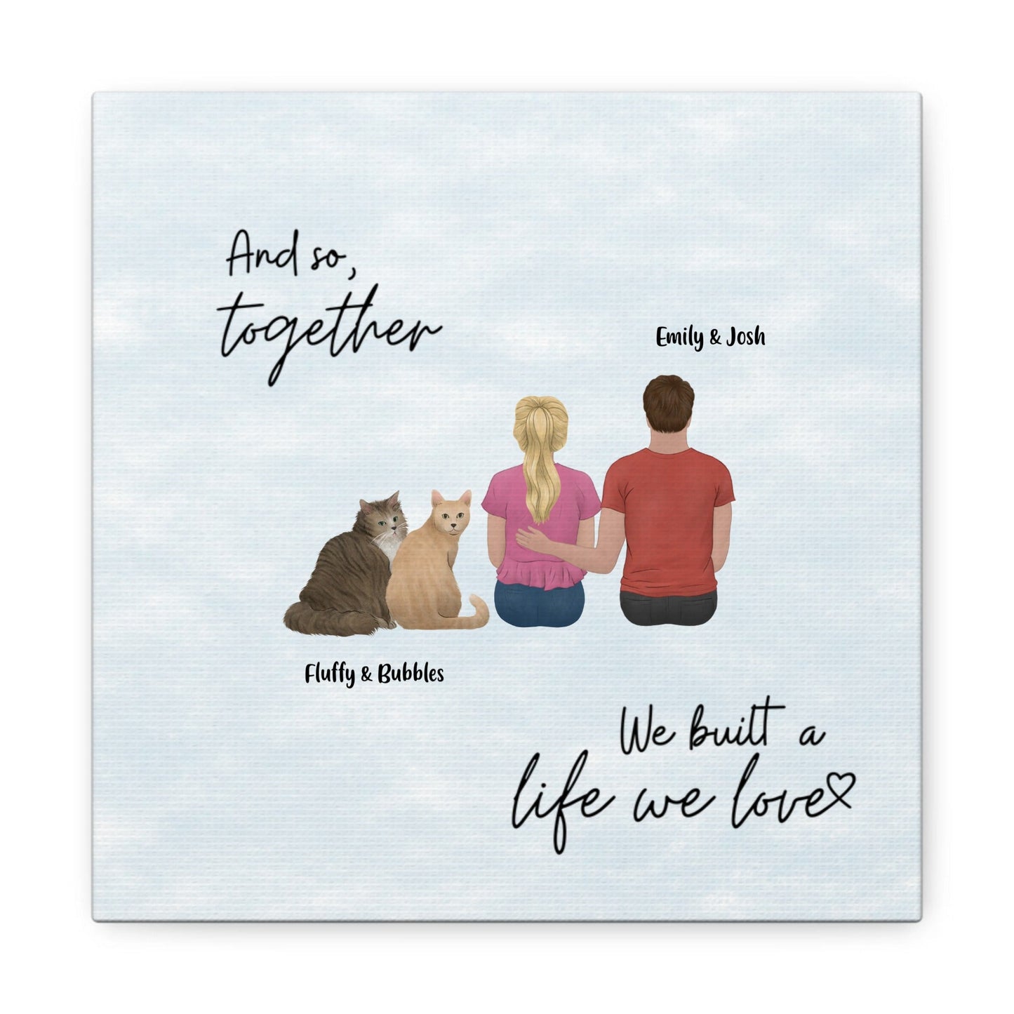 Cats and Couple Custom Cartoon Canvas