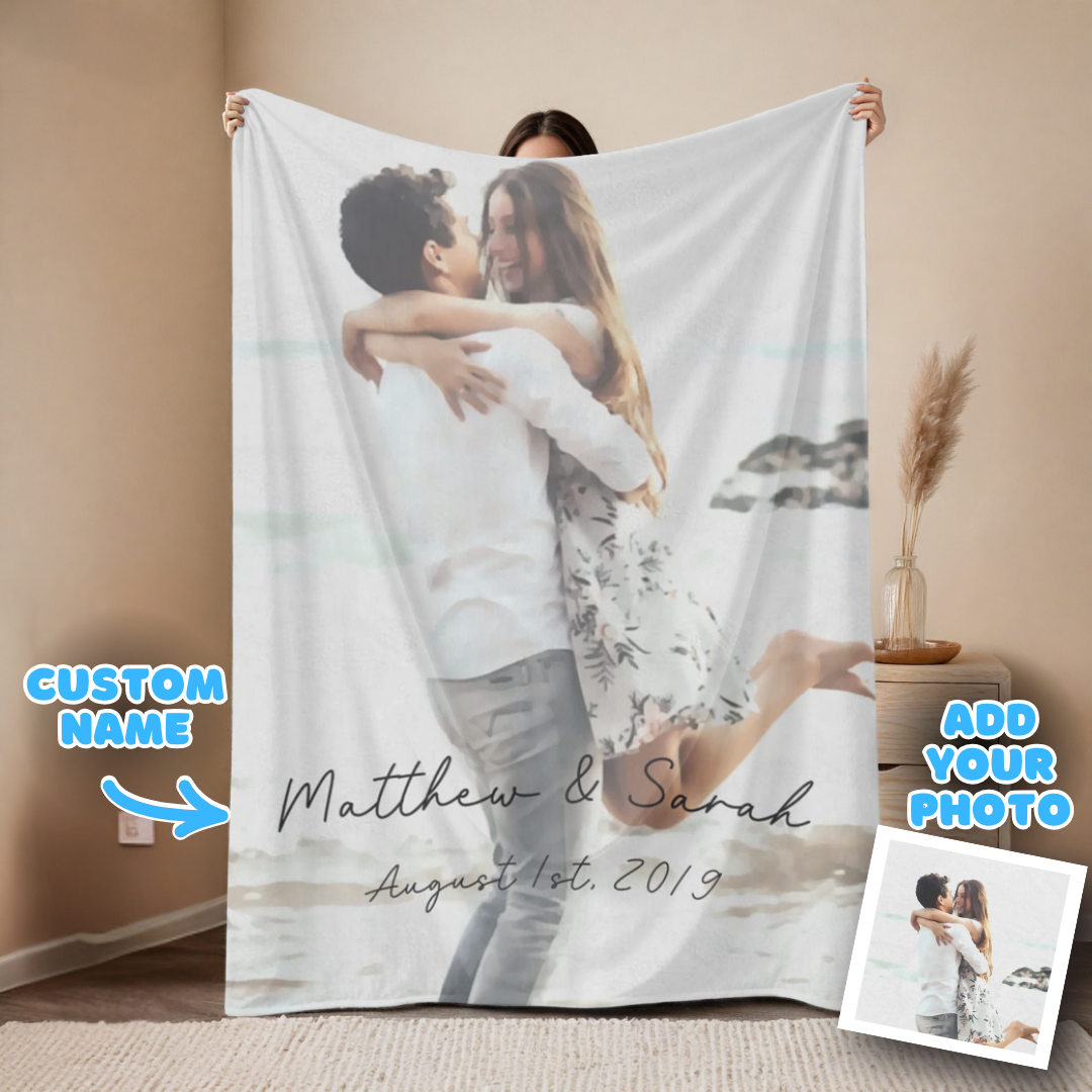 Custom Couple Watercolor Photo Blanket