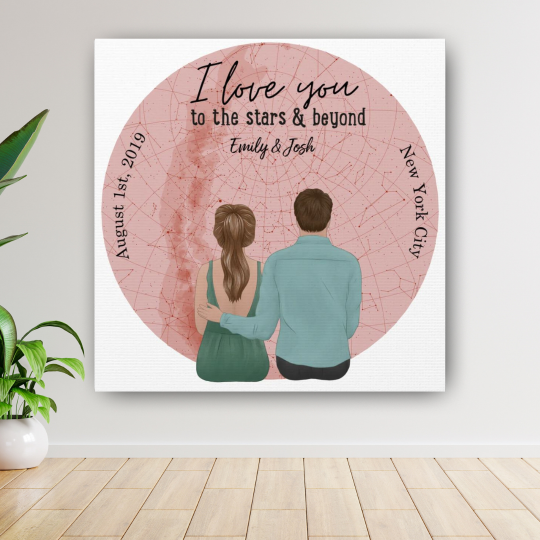 "I Love You To The Stars & Beyond" Custom Star Chart Cartoon Canvas