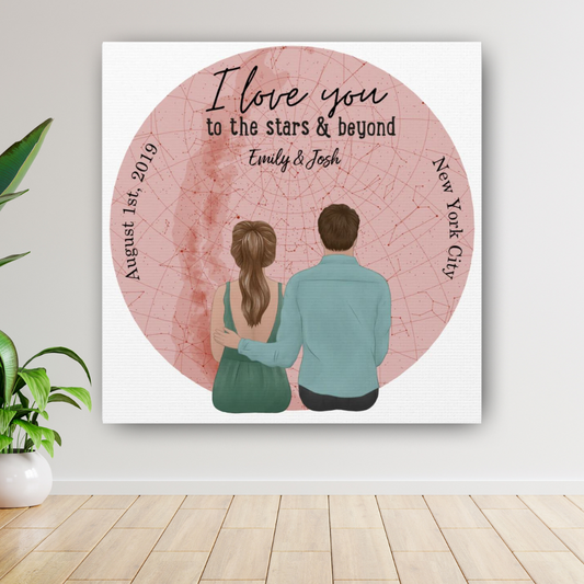 "I Love You To The Stars & Beyond" Custom Star Chart Cartoon Canvas