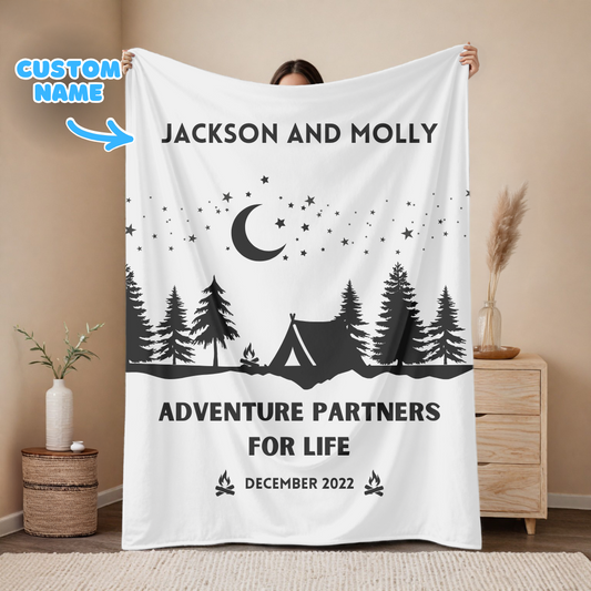 Adventure Partners White Custom Couples Blanket