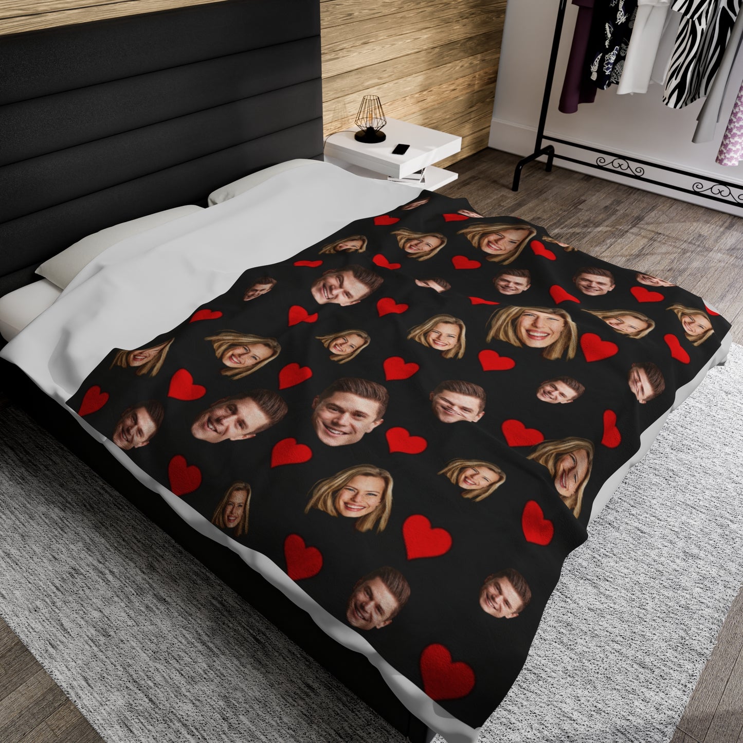 "Hearts & Faces" Custom Couples Photo Blanket