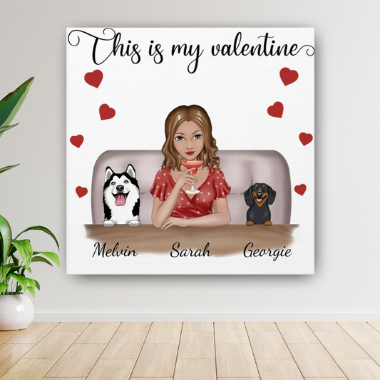 "This Is My Valentine" Custom Dog Cartoon Canvas