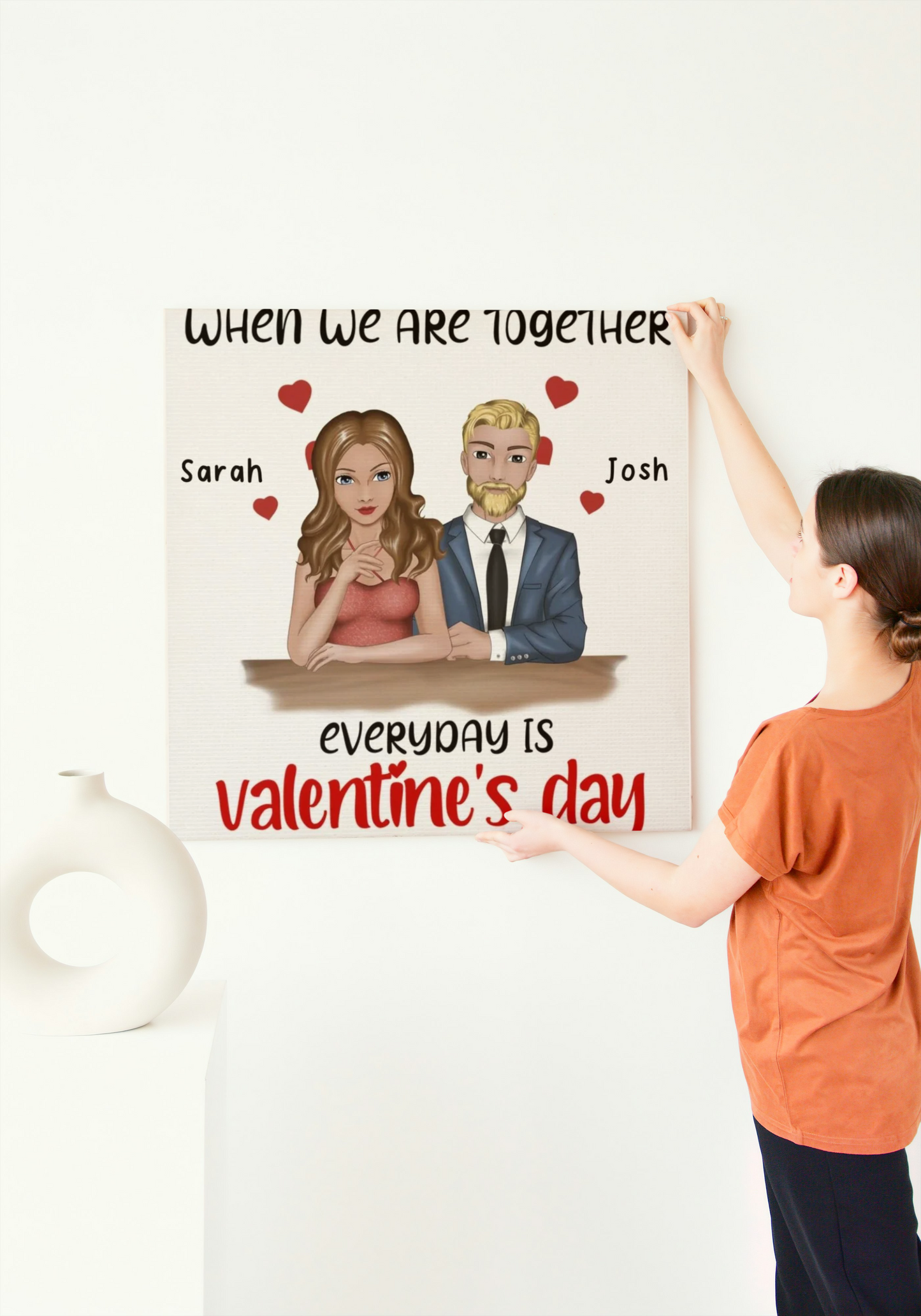 "When We Are Together Everyday Is Valentines Day" Custom Cartoon Canvas