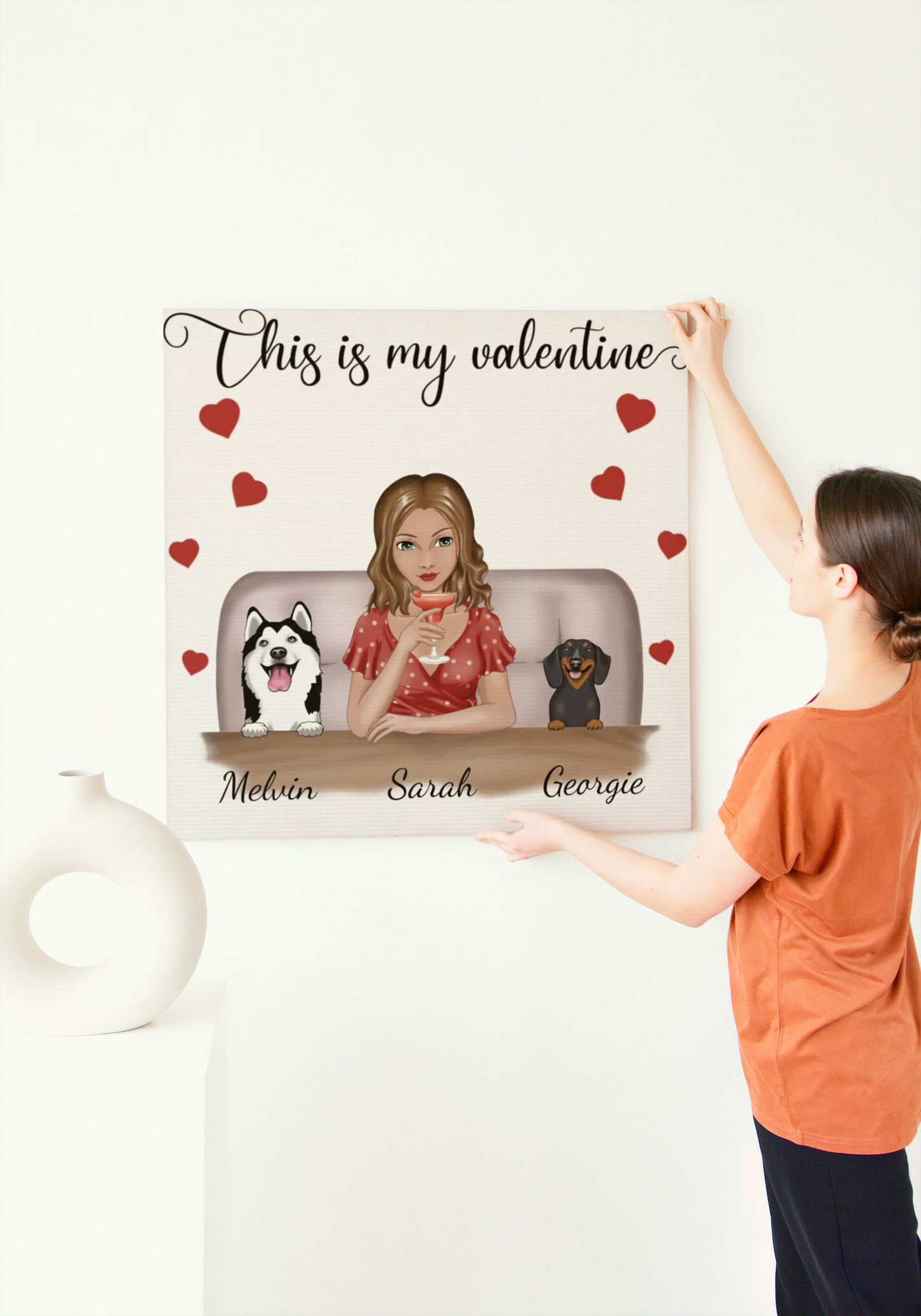 "This Is My Valentine" Custom Dog Cartoon Canvas