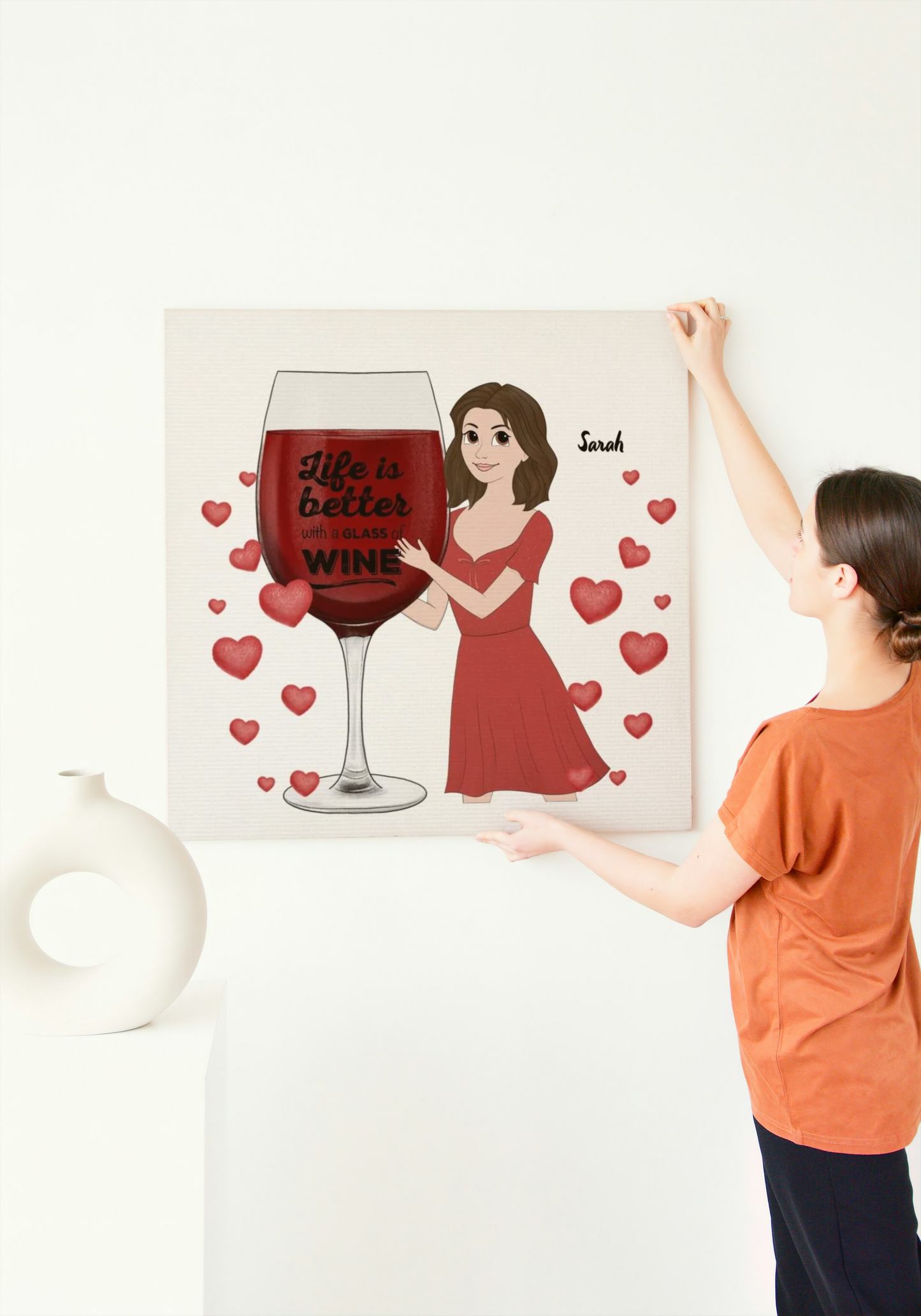 "Life Is Better With A Glass Of Wine" Custom Cartoon Canvas