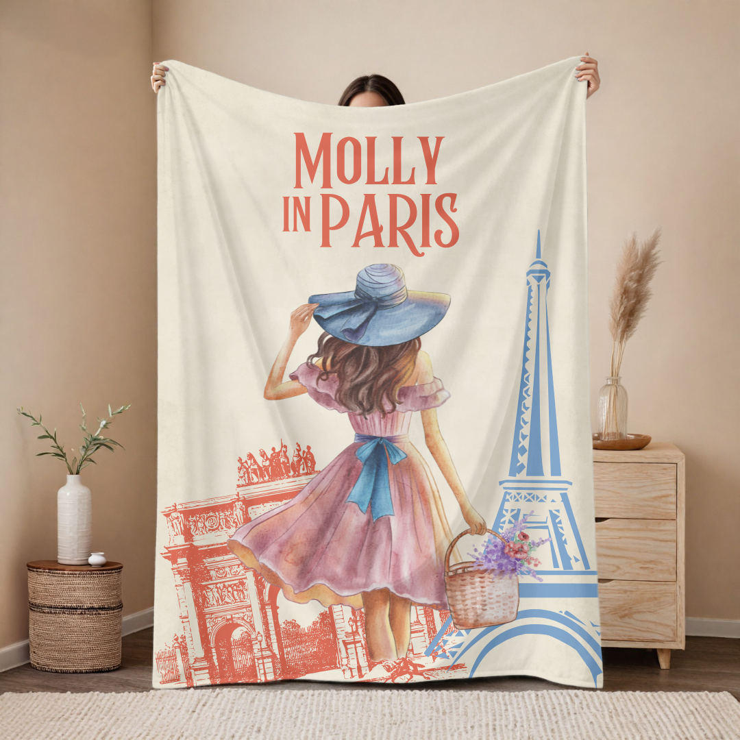 "In Paris" Custom Name Blanket