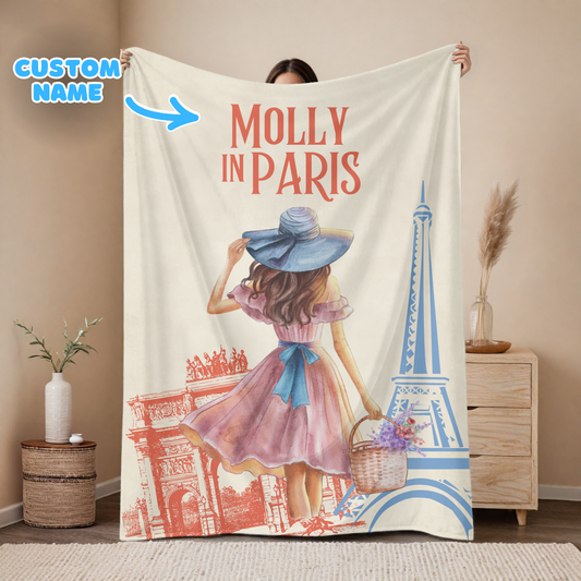 "In Paris" Custom Name Blanket