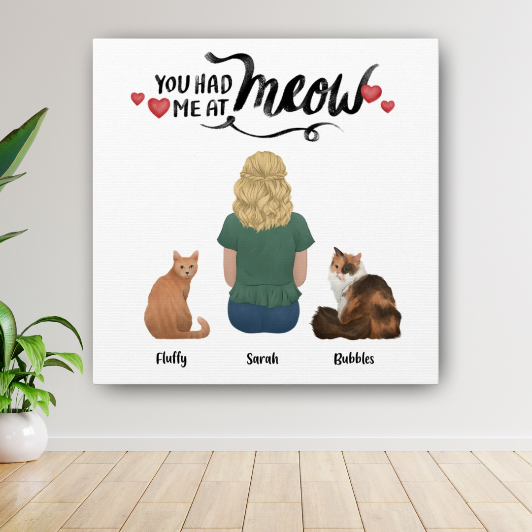 "You Had Me At Meow" Custom Cat Cartoon Canvas