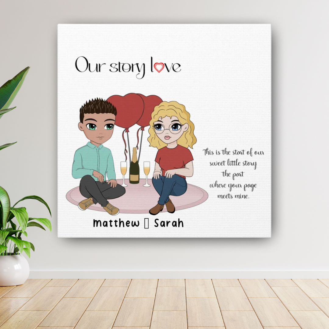 "Our Story" Custom Cartoon Canvas