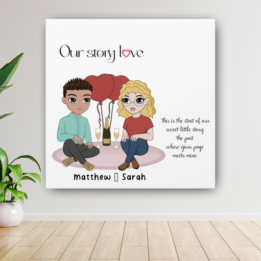 "Our Story" Custom Cartoon Canvas