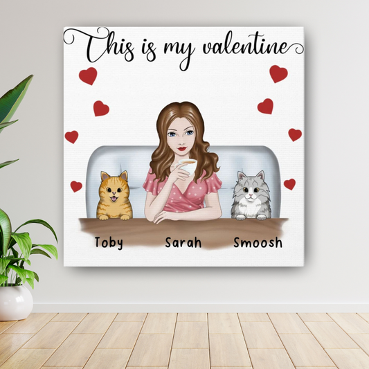 "This is My Valentine" Custom Cat Cartoon Canvas